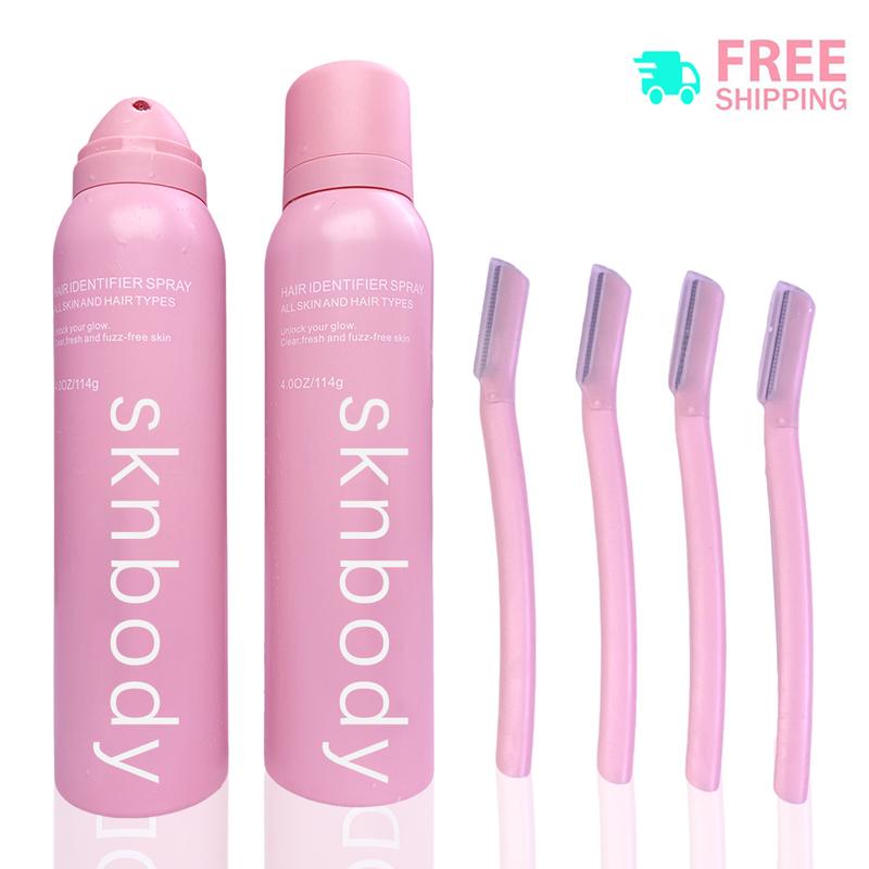 sknbody facial shaving hair identification spray, aerosol powder spray, skin body facial hair identification spray, women's peach fuzz shaving (send razor x4) flamingo waxstrips peach fuzz white spray slime mask hair removal