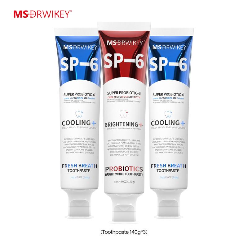 MSDRWIKEY SP-6 Probiotic Whitening & Fresh Breath Toothpaste Set, Cooling+ & Brightening Formula, 140g x 3 Oral