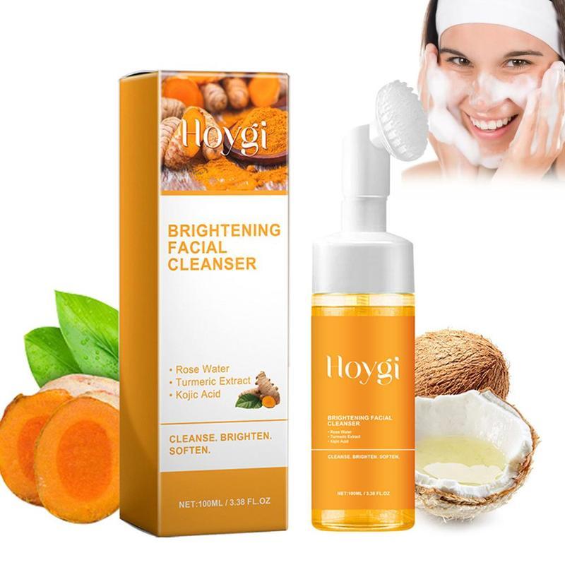 New 100ml New Turmeric + Kojic Acid Foaming Cleanser + Silicone Brush Cleansing Skin Repair Comfort Cleansing Cleanser