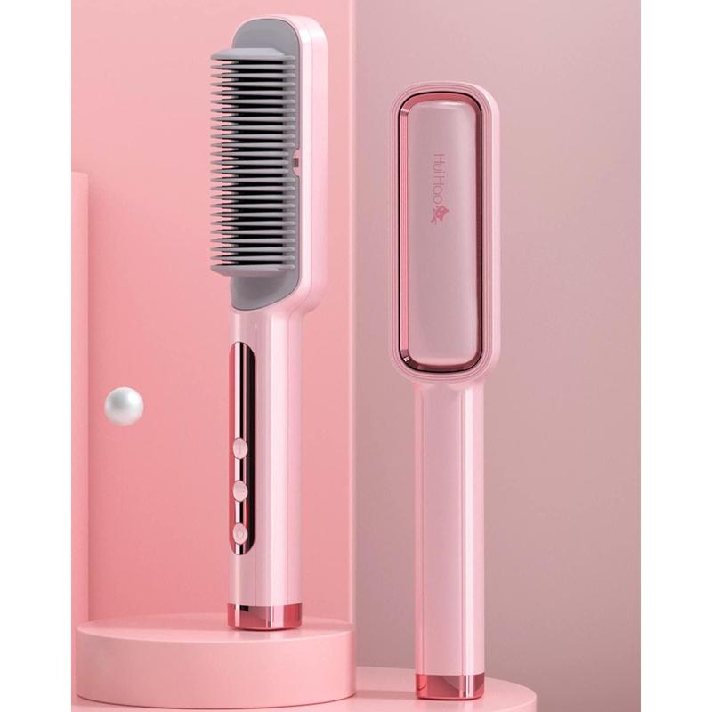 Ionic Hair Straightener Brush Enhanced Straightening Brush 20s Fast Ceramic Heating Straightening Comb Brush Straightener for Women Pink