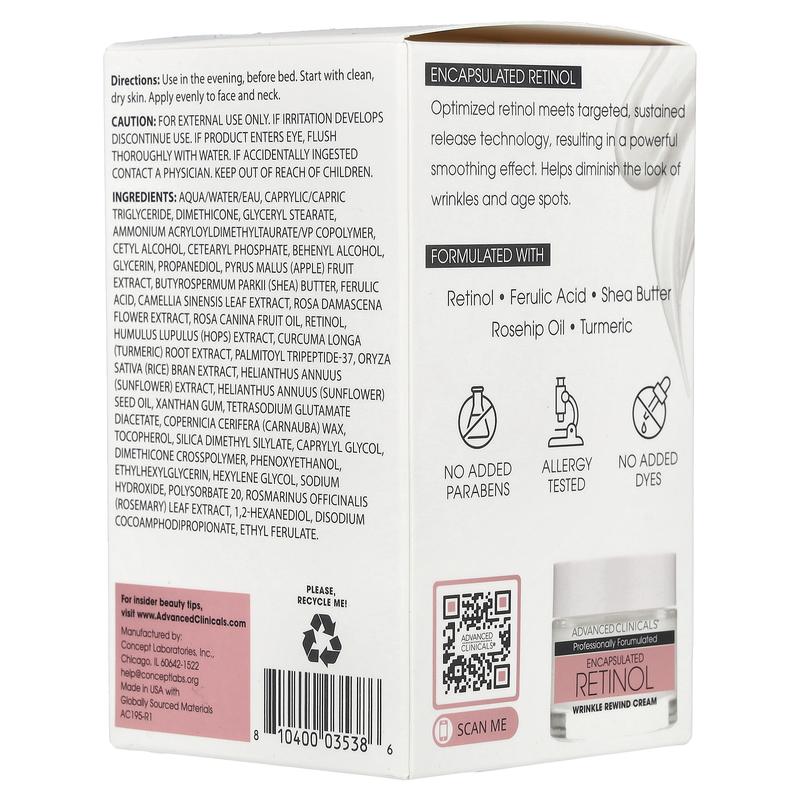 Advanced Clinicals Encapsulated Retinol, Wrinkle Rewind Cream, 2.5 fl oz (74 ml)