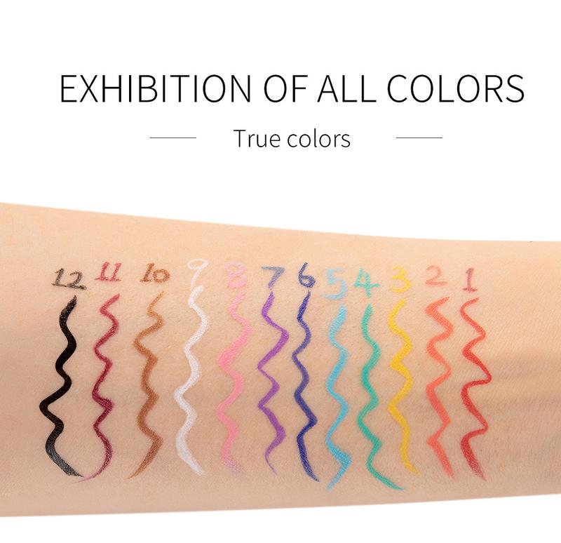 HANDAIYAN 12pcs Rainbow DIY Painted Liquid Eyeliner does not stain matte eyeliner easily Lipliner Makeup