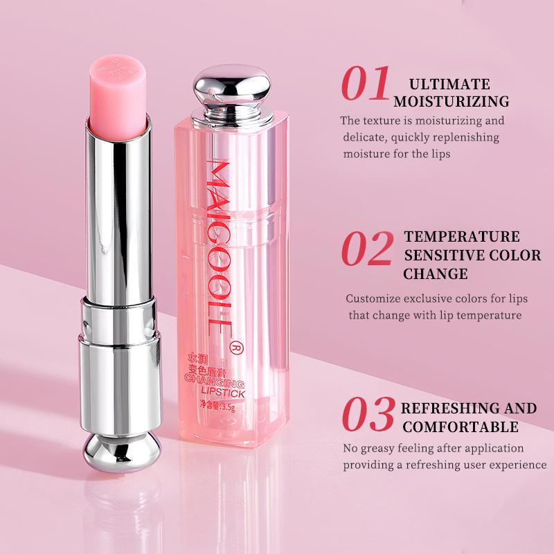 Long Lasting Color Changing Lipstick, 2 Counts set Moisturizing Lipstick, Hydrating Lip Balm, Glossy Lip Stick for Girls & Women