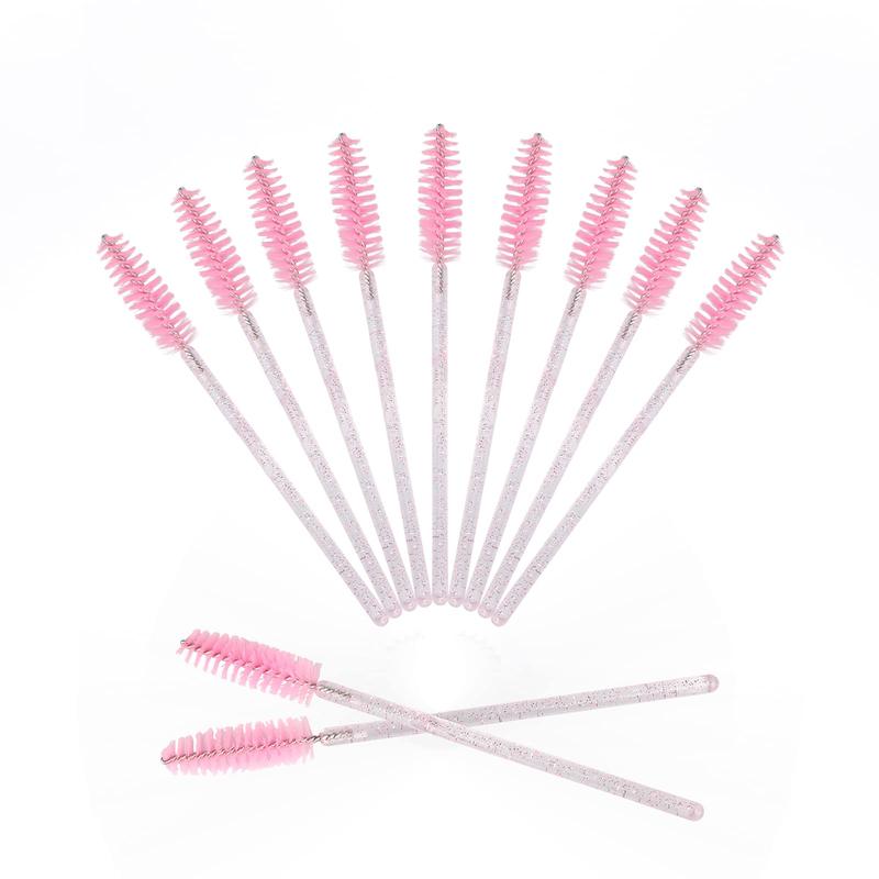 Summer Disposable Crystal Eyelash Brushes, 50pcs set Travel Eye Makeup Tools, Lash Brush, Shining Handle Eyelash Spoolie Brush（Pink）